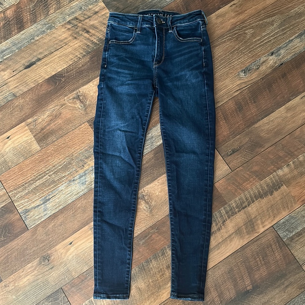 american eagle super stretch high rise jegging in dark wash